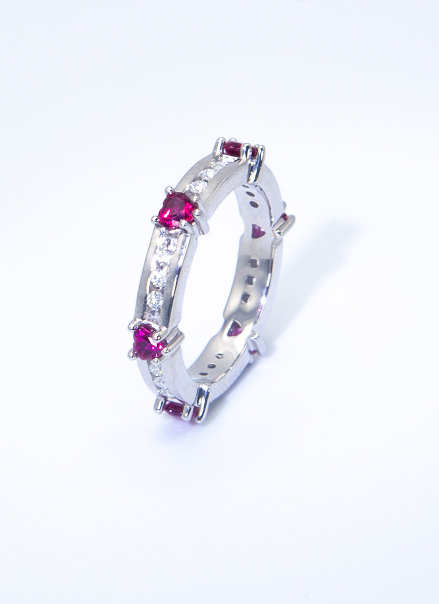 I'll Never Let You Go - Genuine Diamond & Ruby 14K White Gold Eternity Ring