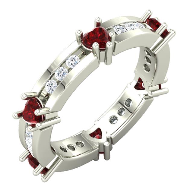 I'll Never Let You Go - Genuine Diamond & Ruby 14K White Gold Eternity Ring