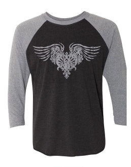 Silver Distressed Logo - Baseball Tee - 3/4 Sleeve