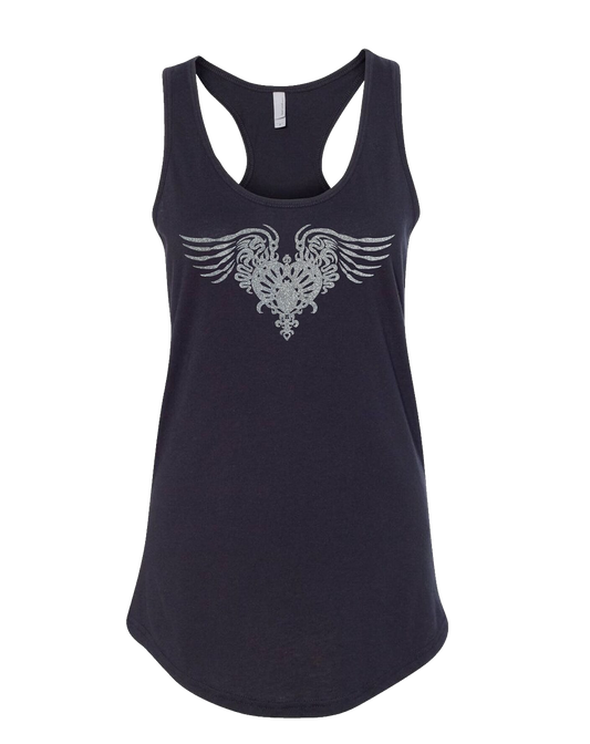 Silver Metallic Logo - Racer Back Tank